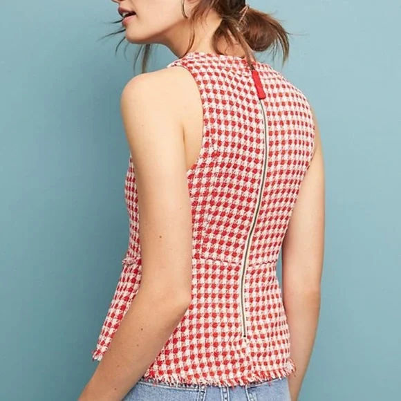 Maeve Red White Tweed Peplum Top Anthropologie - Picture 3 of 8